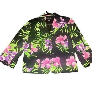 Rafaella Blazer Womens Size 6 Black‎ Floral Button Boho Career Office Preppy